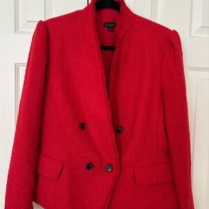 Ann Taylor Factory Women’s Red Double Breasted Textured Tweed Fringe Blazer 16